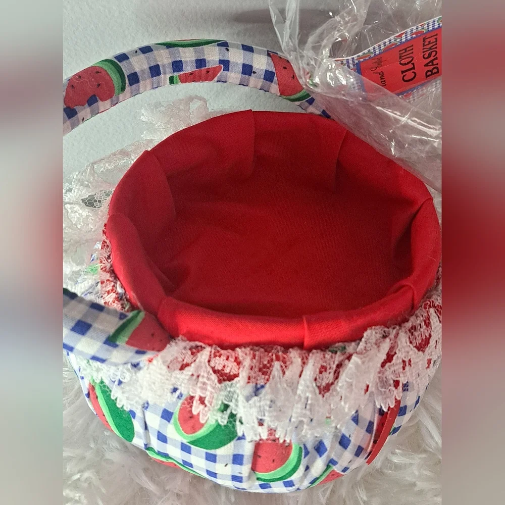 Hand Crafted Watermelon Red and Blue Cloth Basket Bundle NWT